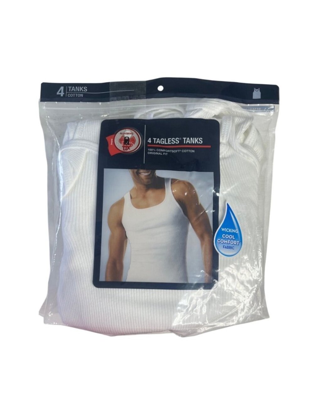 Hanes 4-Pack Tagless Tanks ComfortSoft Cotton Original Fit Wicking Cool White Ne